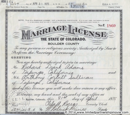 On of the First Legal Gay Marriage License in the U.S.--In 1975!